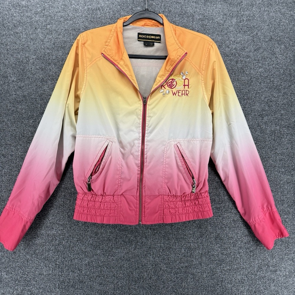 Vintage Roca Wear Jacket Womens M Pink Tie Dye Full Zip Y2K Streetwear Hip Hop